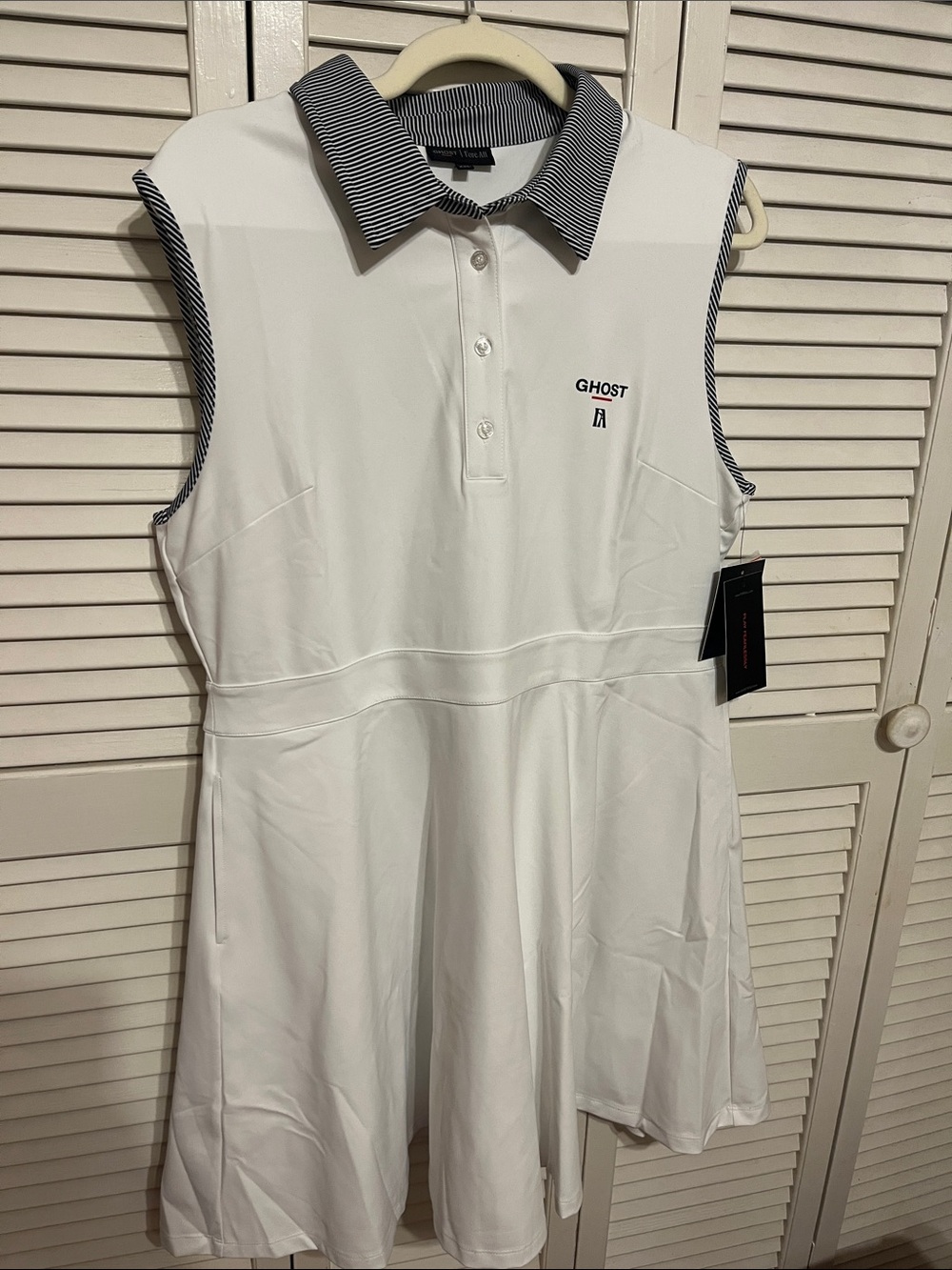 Ghost Golf collab w/ Fore All White Sleeveless Polo Dress with Striped Collar